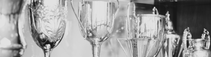 Black and White photo of trophies